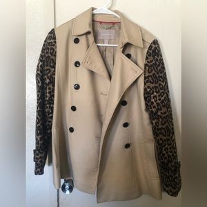 Banana Republic Trench Coat with animal print sleeves.